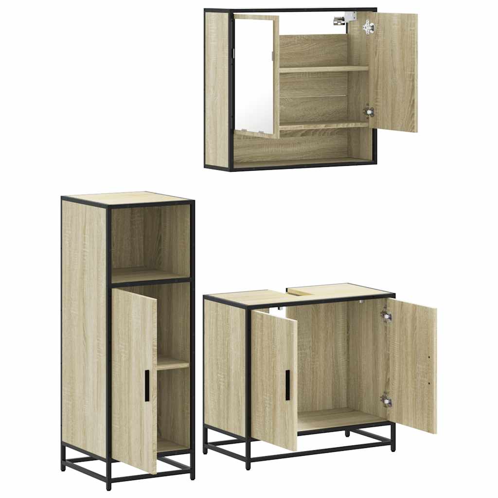 vidaXL Set mobilier de baie, 3 piese, stejar sonoma, lemn prelucrat vidaXL Set mobilier de baie, 3 piese, stejar sonoma, lemn prelucrat