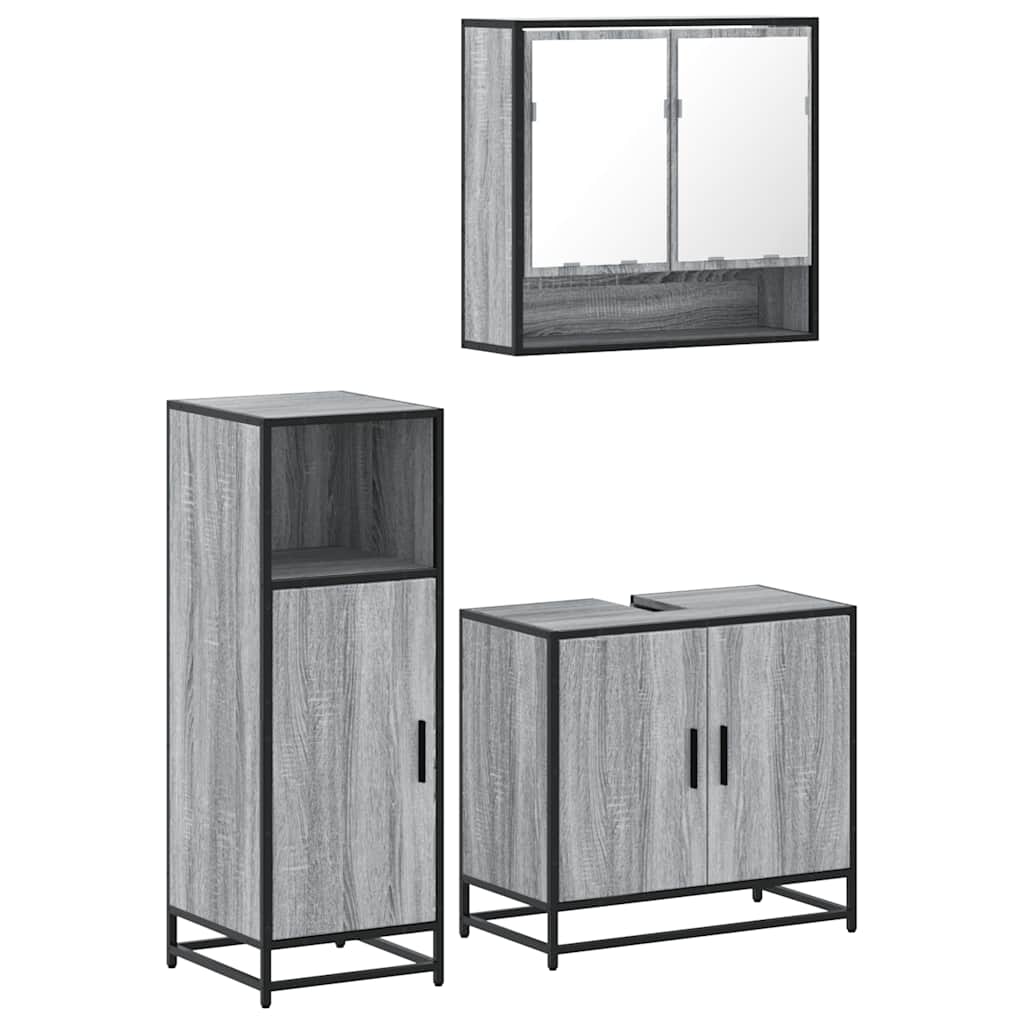 vidaXL Set mobilier de baie, 3 piese, gri sonoma, lemn prelucrat