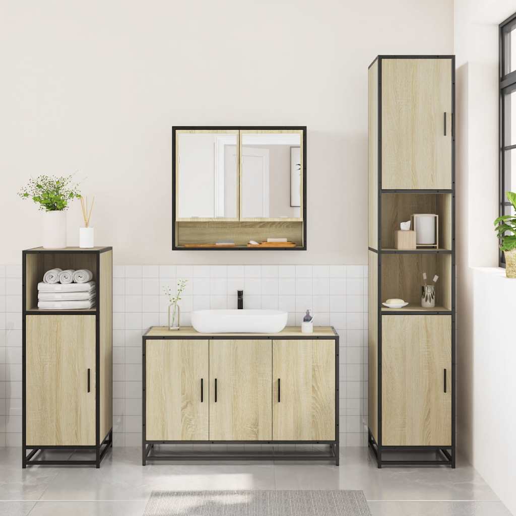 vidaXL Set mobilier de baie, 3 piese, stejar sonoma, lemn prelucrat