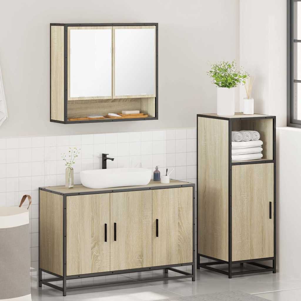 vidaXL Set mobilier de baie, 3 piese, stejar sonoma, lemn prelucrat