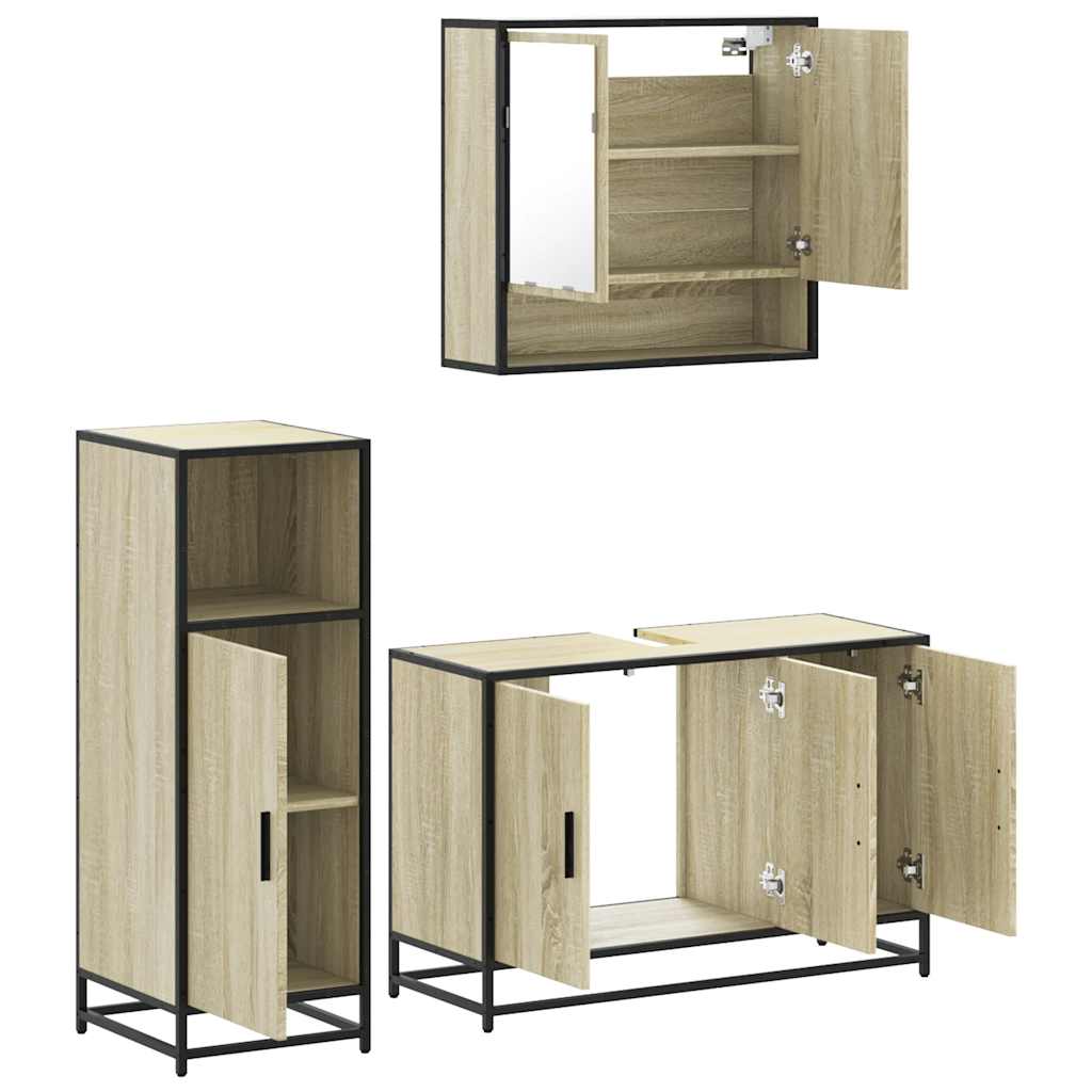vidaXL Set mobilier de baie, 3 piese, stejar sonoma, lemn prelucrat