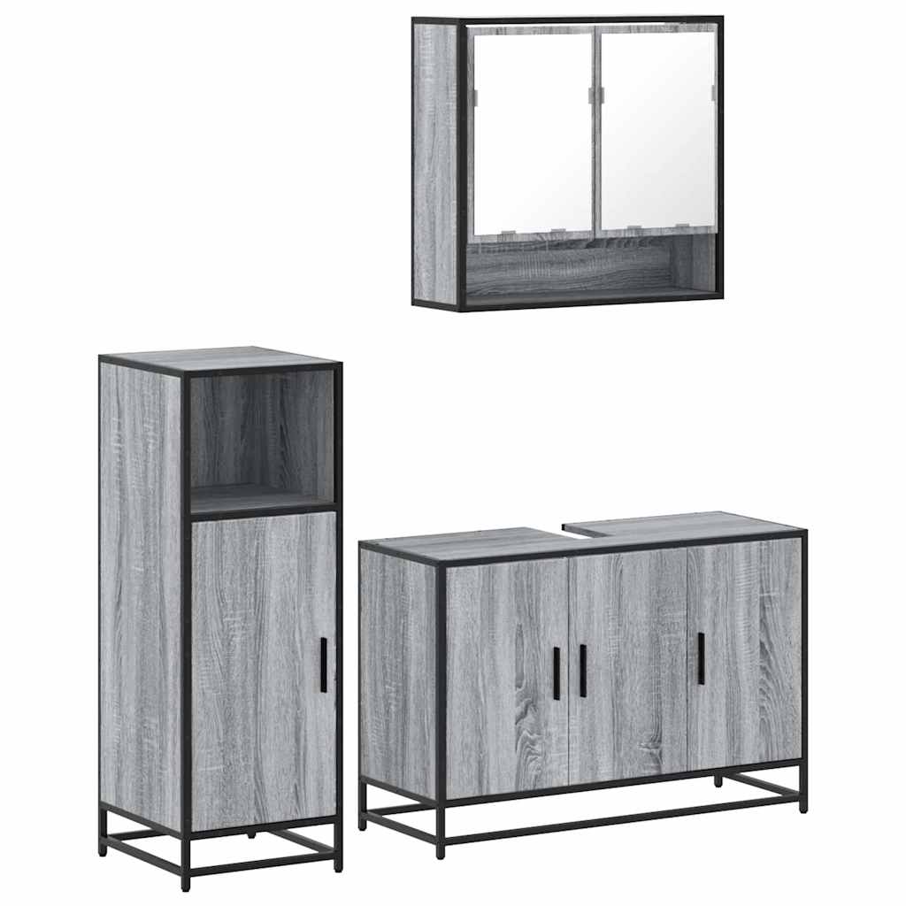 vidaXL Set mobilier de baie, 3 piese, gri sonoma, lemn prelucrat
