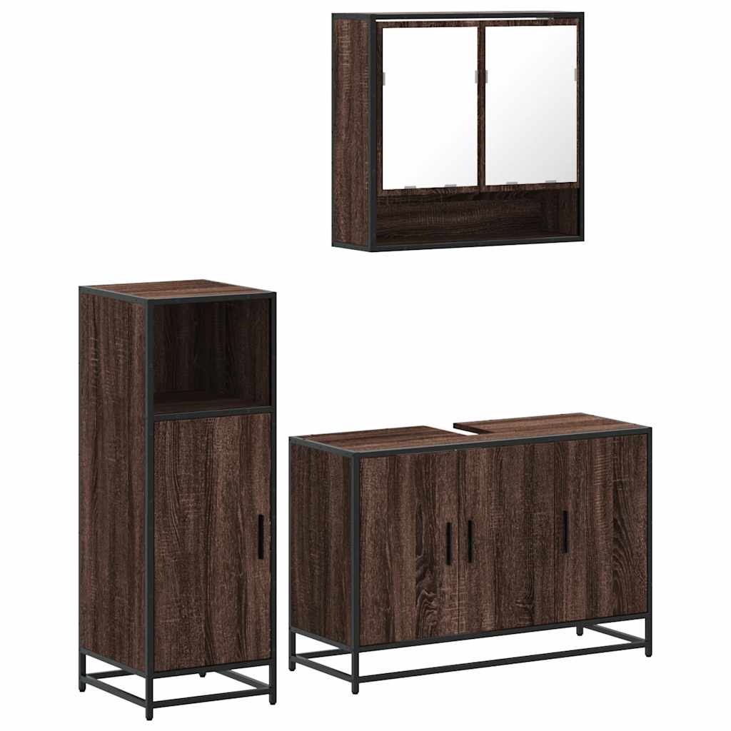 vidaXL Set mobilier de baie, 3 piese, stejar maro, lemn prelucrat