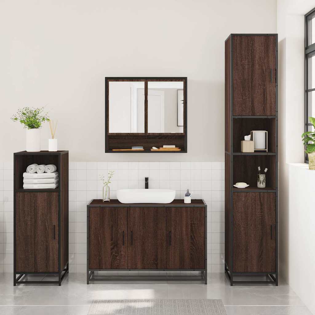 vidaXL Set mobilier de baie, 3 piese, stejar maro, lemn prelucrat