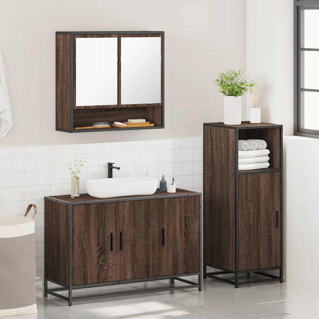 vidaXL Set mobilier de baie, 3 piese, stejar maro, lemn prelucrat