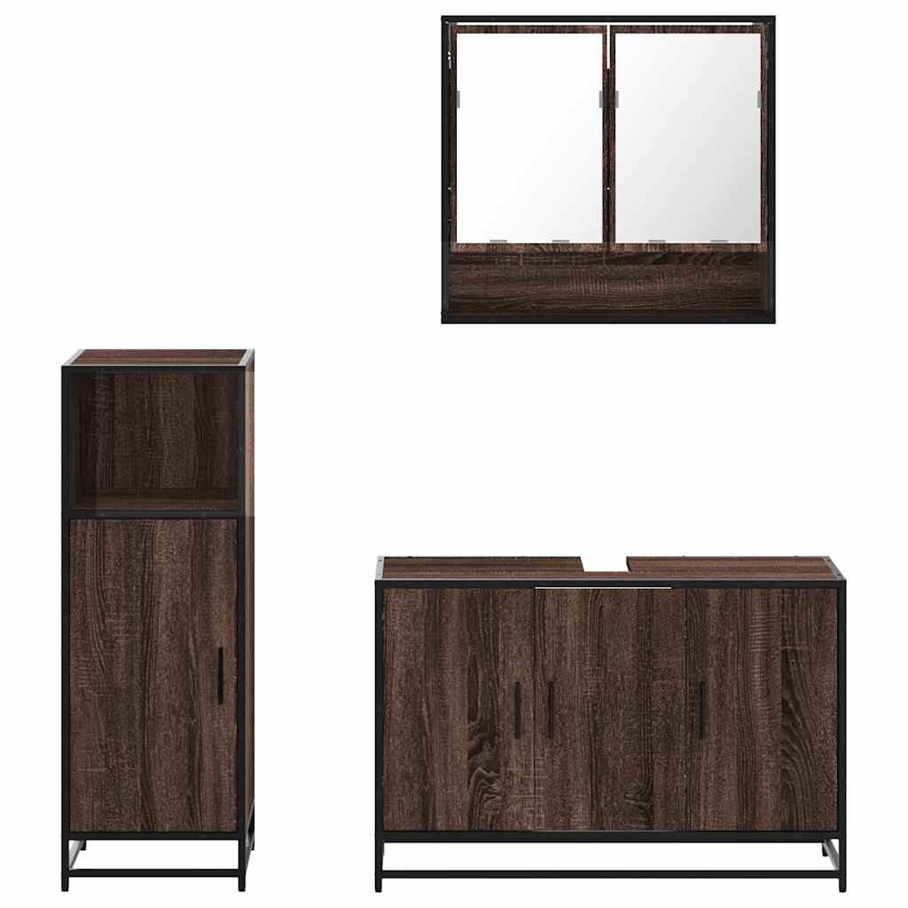 vidaXL Set mobilier de baie, 3 piese, stejar maro, lemn prelucrat