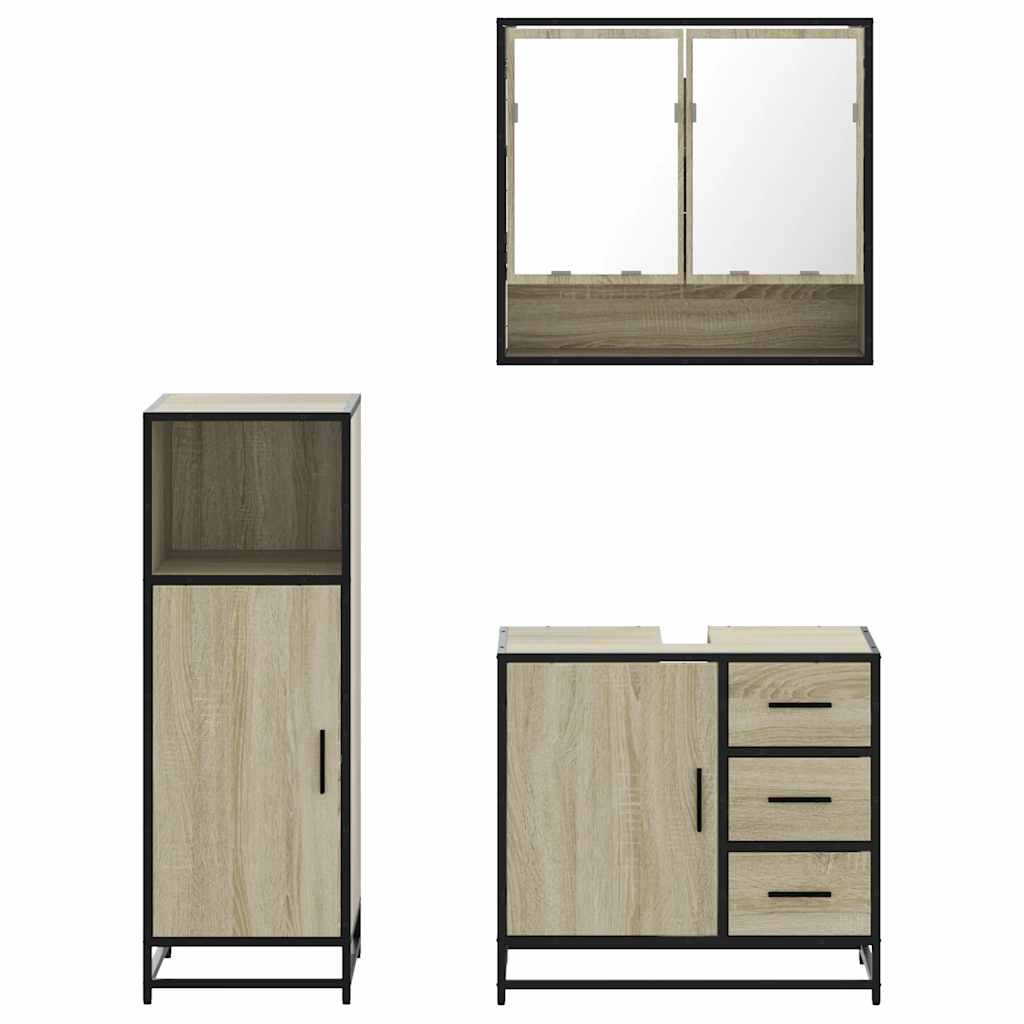 vidaXL Set mobilier de baie, 3 piese, stejar sonoma, lemn prelucrat