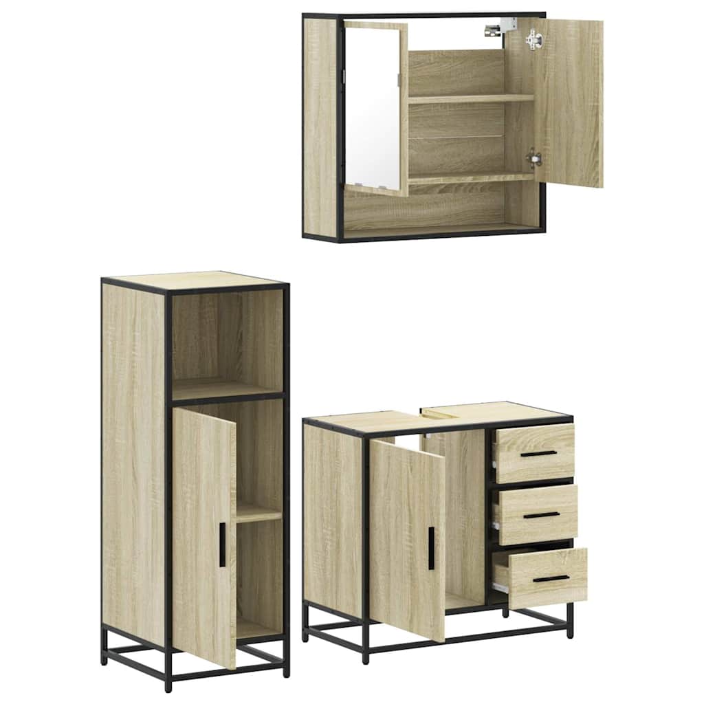 vidaXL Set mobilier de baie, 3 piese, stejar sonoma, lemn prelucrat