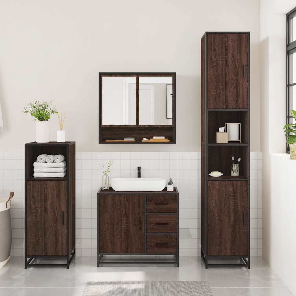 vidaXL Set mobilier de baie, 3 piese, stejar maro, lemn prelucrat