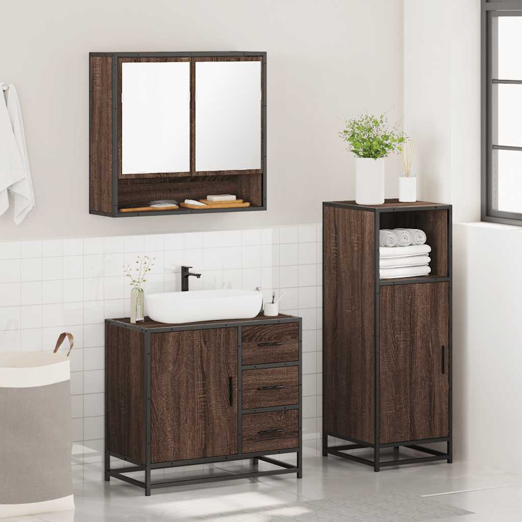 vidaXL Set mobilier de baie, 3 piese, stejar maro, lemn prelucrat