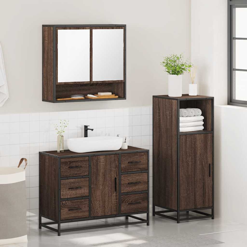 vidaXL Set mobilier de baie, 3 piese, stejar maro, lemn prelucrat