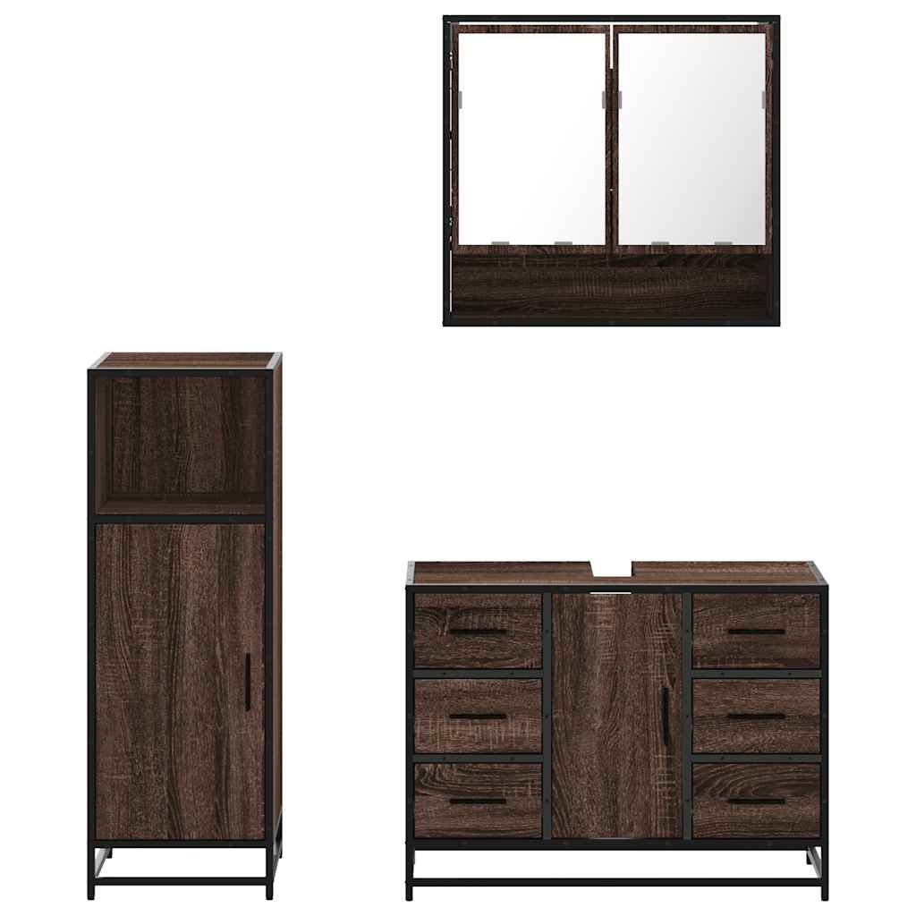 vidaXL Set mobilier de baie, 3 piese, stejar maro, lemn prelucrat