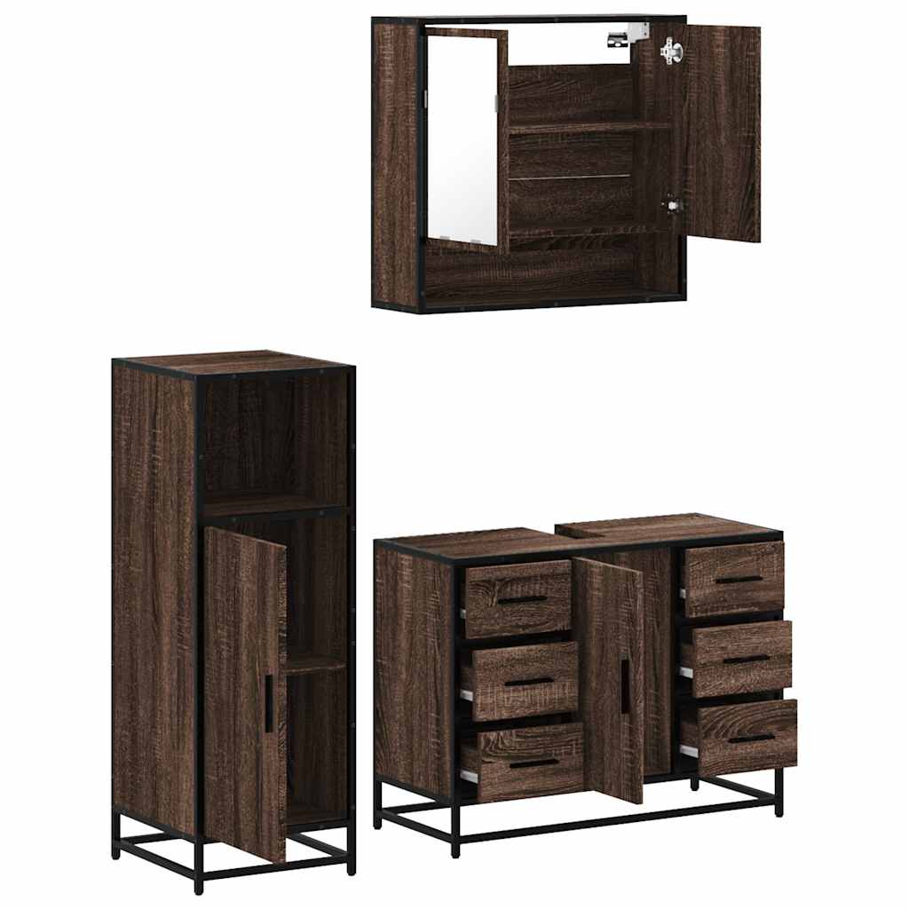 vidaXL Set mobilier de baie, 3 piese, stejar maro, lemn prelucrat