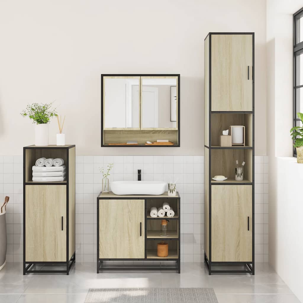 vidaXL Set mobilier de baie, 3 piese, stejar sonoma, lemn prelucrat vidaXL Set mobilier de baie, 3 piese, stejar sonoma, lemn prelucrat
