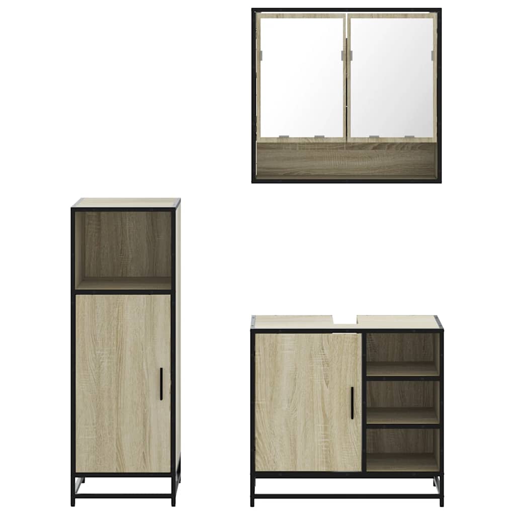 vidaXL Set mobilier de baie, 3 piese, stejar sonoma, lemn prelucrat vidaXL Set mobilier de baie, 3 piese, stejar sonoma, lemn prelucrat
