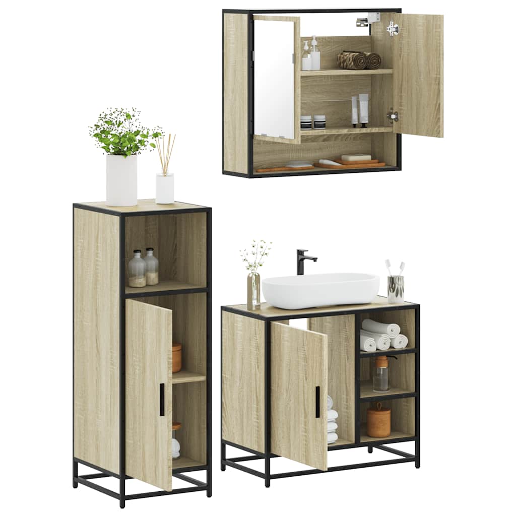vidaXL Set mobilier de baie, 3 piese, stejar sonoma, lemn prelucrat vidaXL Set mobilier de baie, 3 piese, stejar sonoma, lemn prelucrat