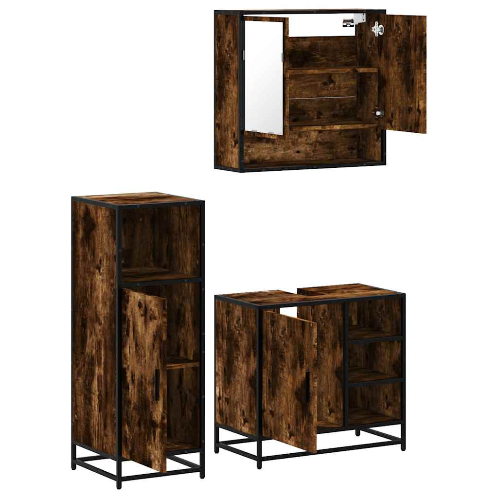 vidaXL Set mobilier de baie, 3 piese, stejar fumuriu, lemn prelucrat vidaXL Set mobilier de baie, 3 piese, stejar fumuriu, lemn prelucrat