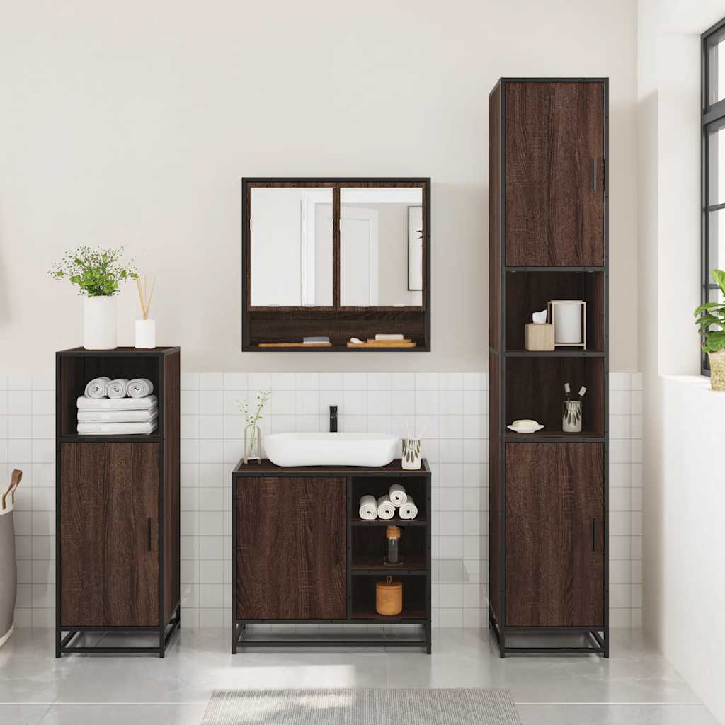 vidaXL Set mobilier de baie, 3 piese, stejar maro, lemn prelucrat