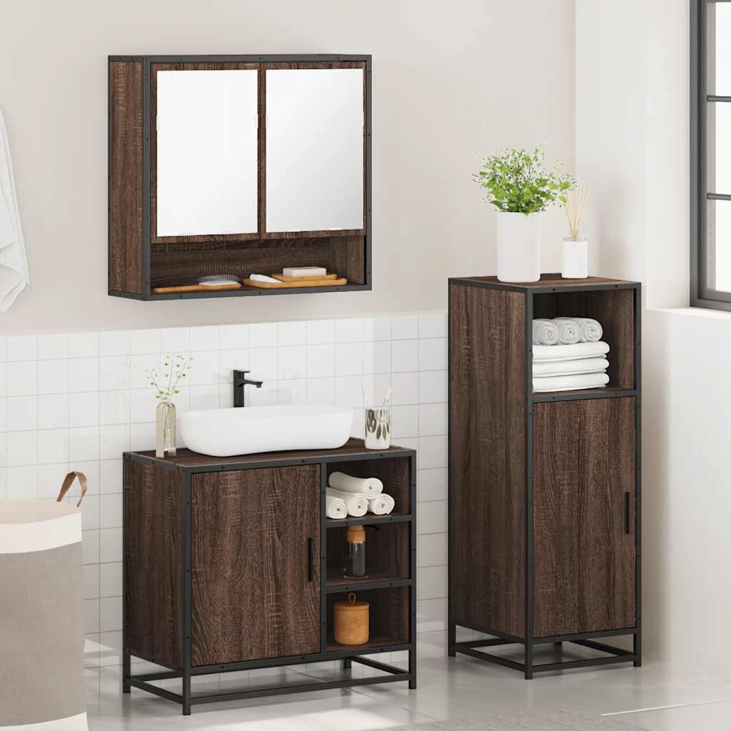 vidaXL Set mobilier de baie, 3 piese, stejar maro, lemn prelucrat