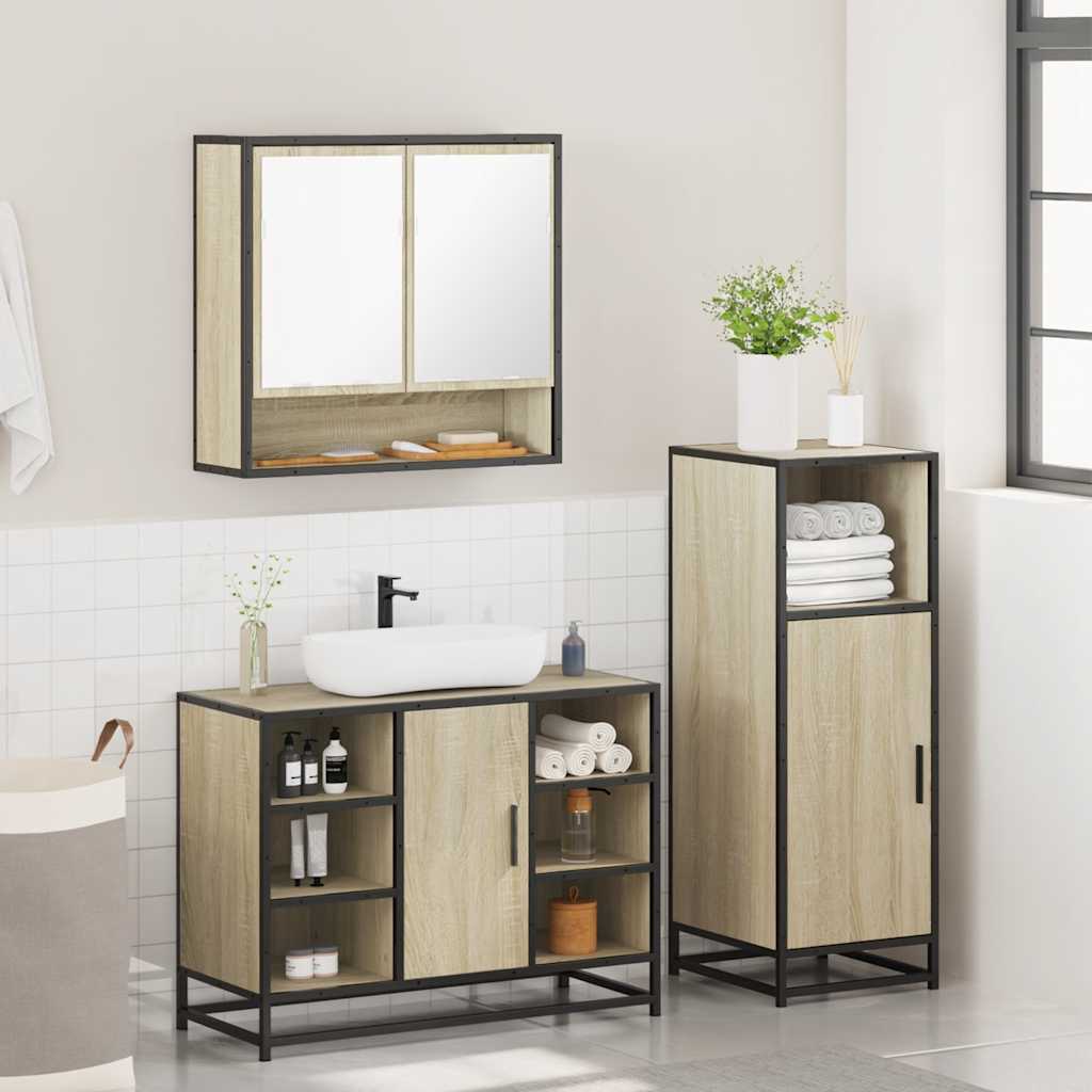 vidaXL Set mobilier de baie, 3 piese, stejar sonoma, lemn prelucrat vidaXL Set mobilier de baie, 3 piese, stejar sonoma, lemn prelucrat