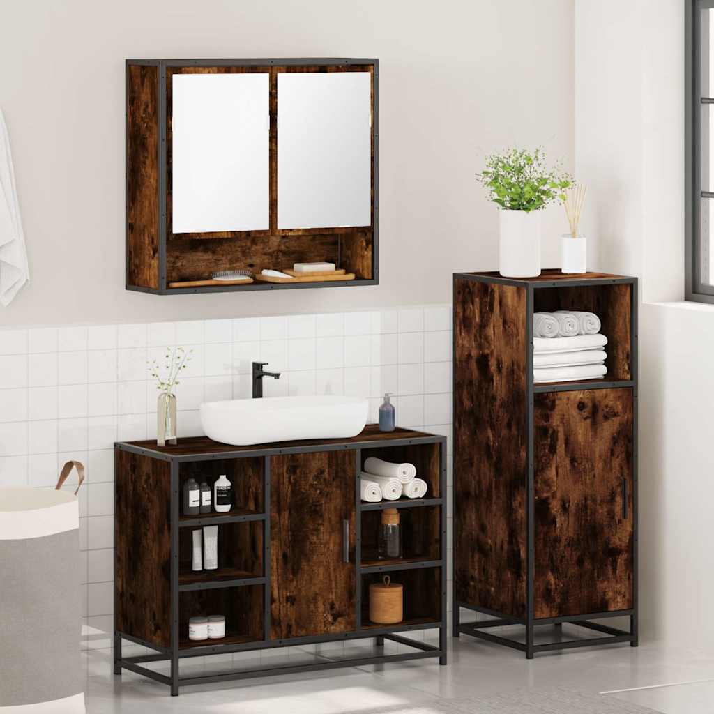 vidaXL Set mobilier de baie, 3 piese, stejar fumuriu, lemn prelucrat vidaXL Set mobilier de baie, 3 piese, stejar fumuriu, lemn prelucrat