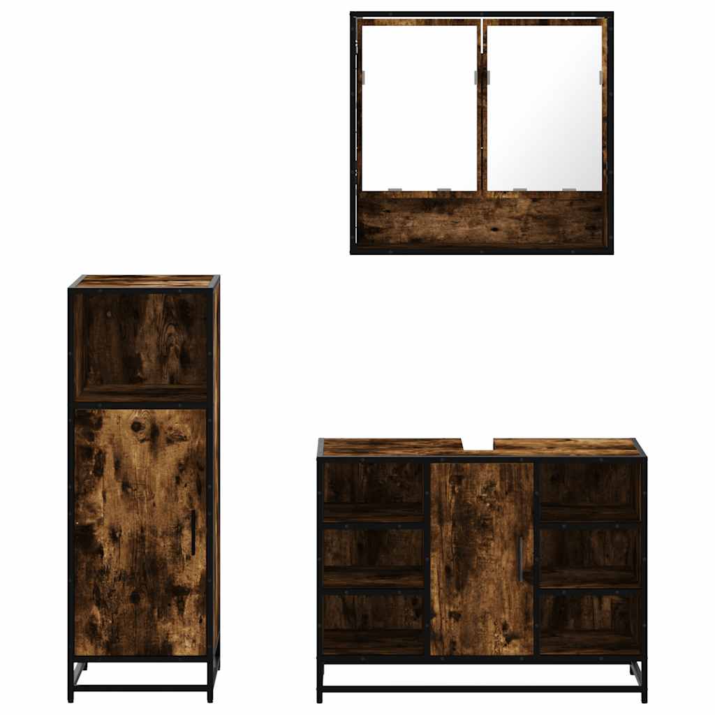 vidaXL Set mobilier de baie, 3 piese, stejar fumuriu, lemn prelucrat vidaXL Set mobilier de baie, 3 piese, stejar fumuriu, lemn prelucrat