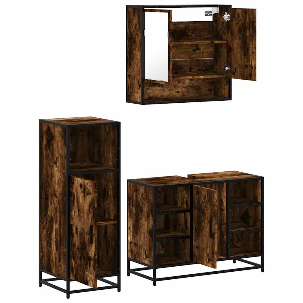 vidaXL Set mobilier de baie, 3 piese, stejar fumuriu, lemn prelucrat vidaXL Set mobilier de baie, 3 piese, stejar fumuriu, lemn prelucrat