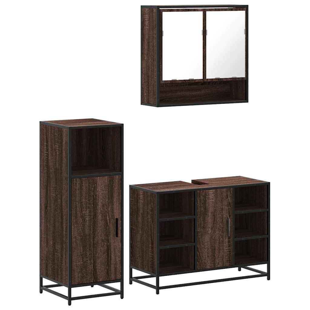 vidaXL Set mobilier de baie, 3 piese, stejar maro, lemn prelucrat
