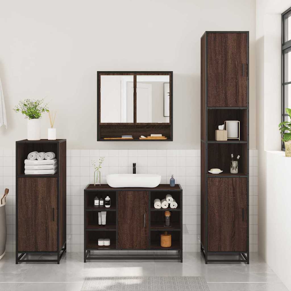 vidaXL Set mobilier de baie, 3 piese, stejar maro, lemn prelucrat