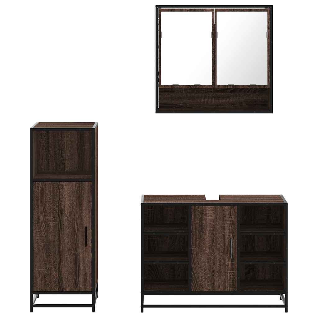 vidaXL Set mobilier de baie, 3 piese, stejar maro, lemn prelucrat