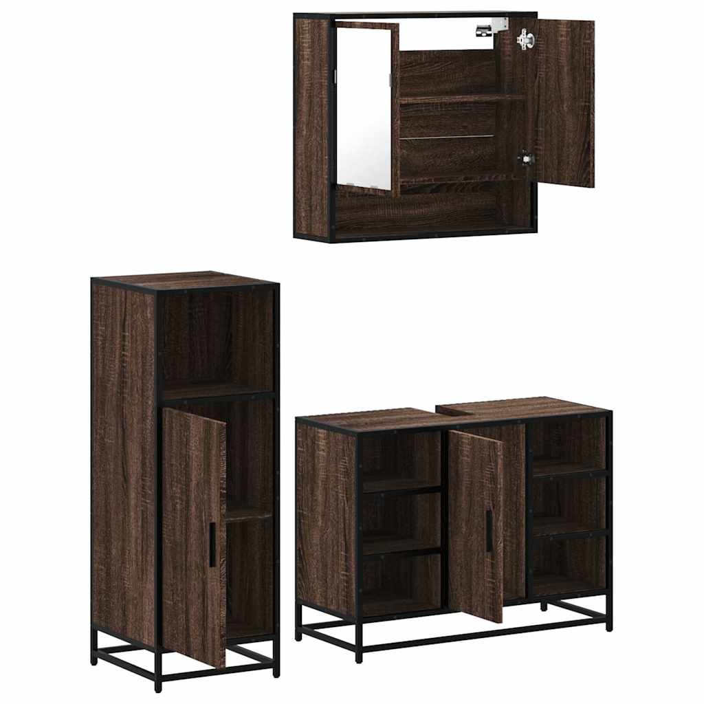 vidaXL Set mobilier de baie, 3 piese, stejar maro, lemn prelucrat