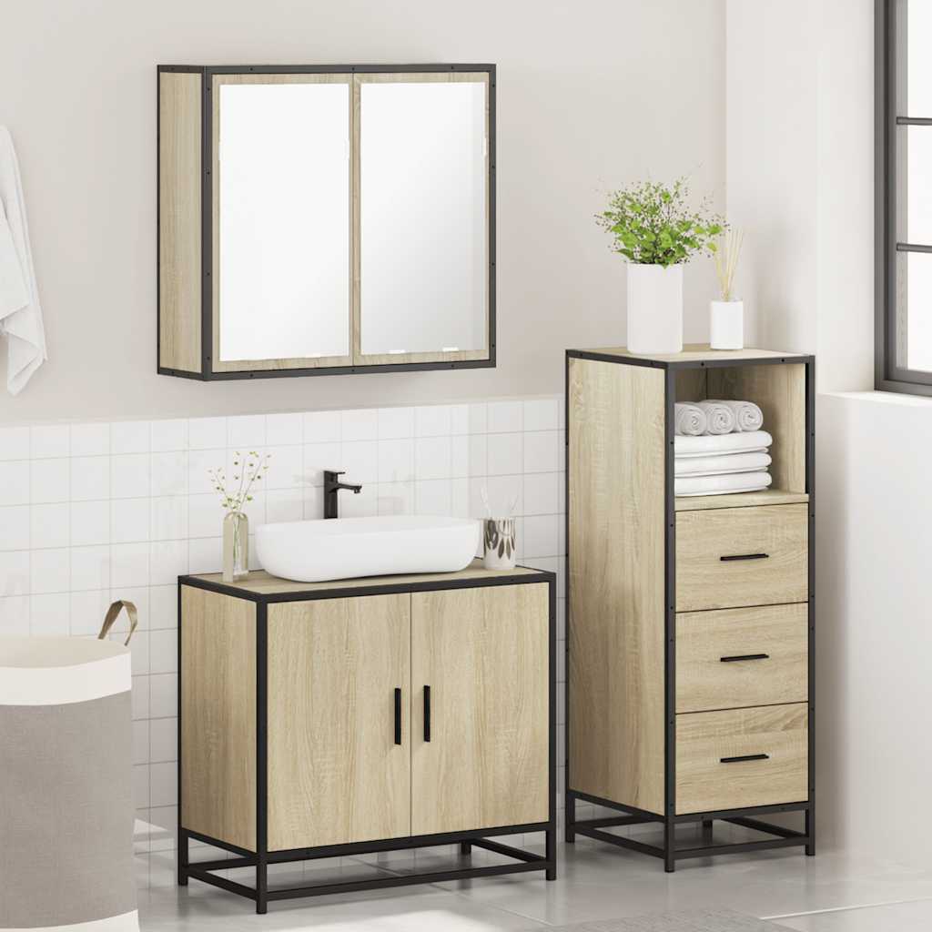 vidaXL Set mobilier de baie, 3 piese, stejar sonoma, lemn prelucrat vidaXL Set mobilier de baie, 3 piese, stejar sonoma, lemn prelucrat