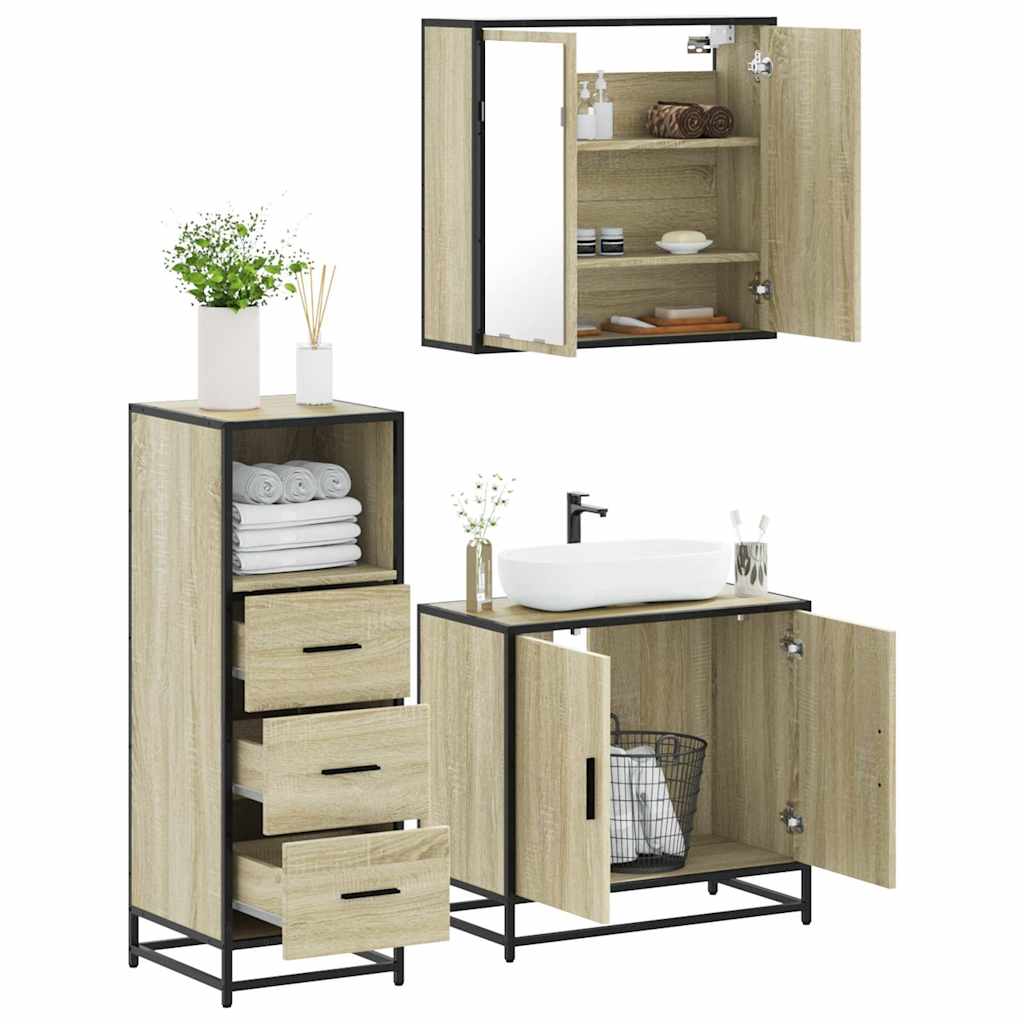 vidaXL Set mobilier de baie, 3 piese, stejar sonoma, lemn prelucrat vidaXL Set mobilier de baie, 3 piese, stejar sonoma, lemn prelucrat