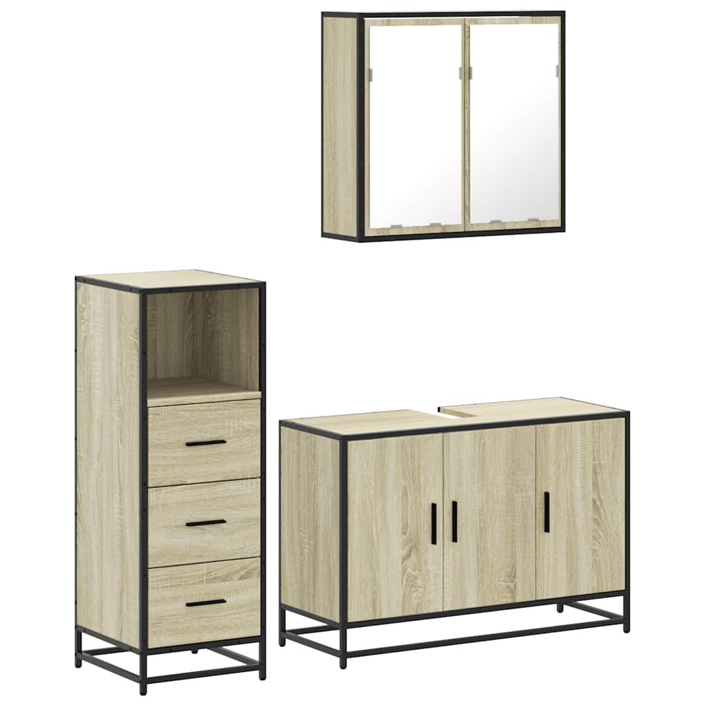 vidaXL Set mobilier de baie, 3 piese, stejar sonoma, lemn prelucrat