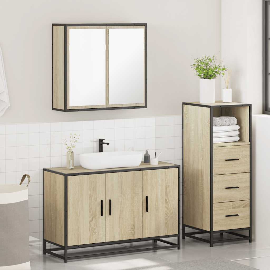 vidaXL Set mobilier de baie, 3 piese, stejar sonoma, lemn prelucrat