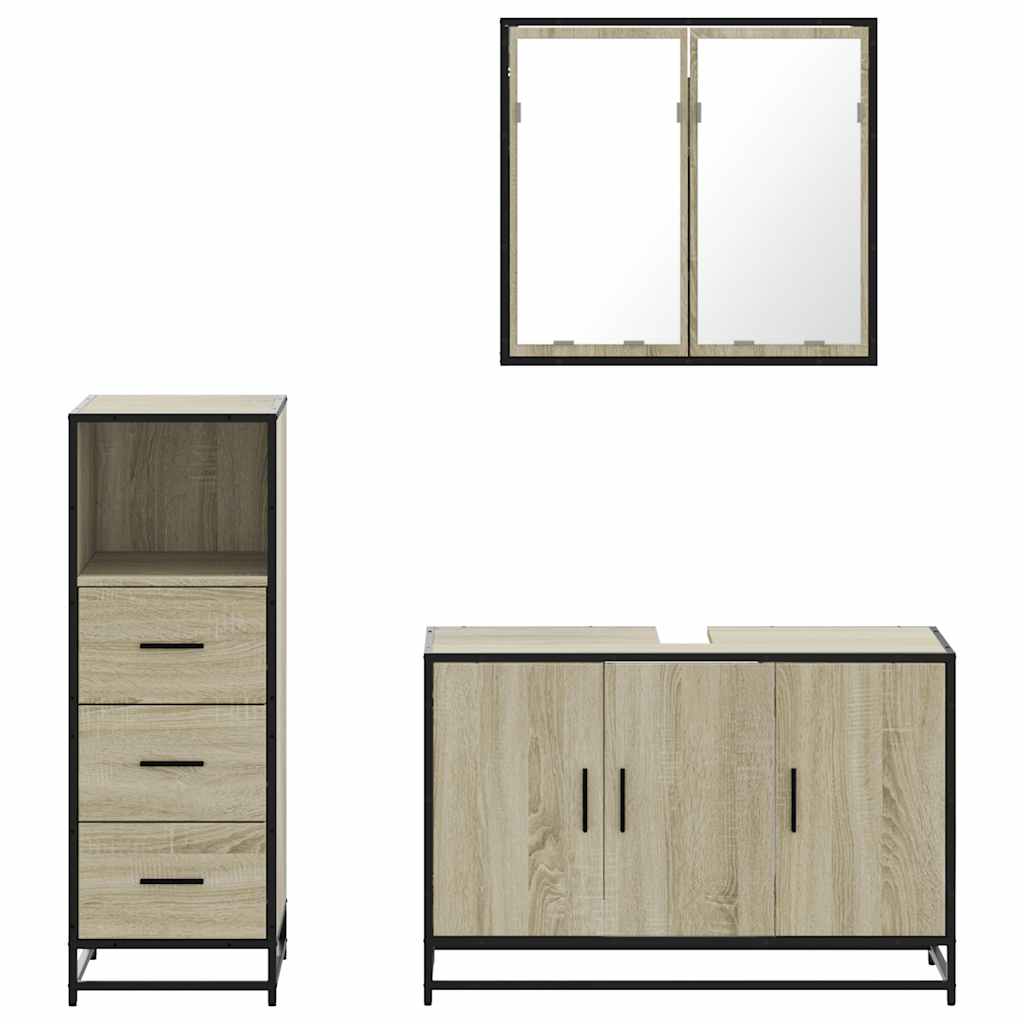 vidaXL Set mobilier de baie, 3 piese, stejar sonoma, lemn prelucrat