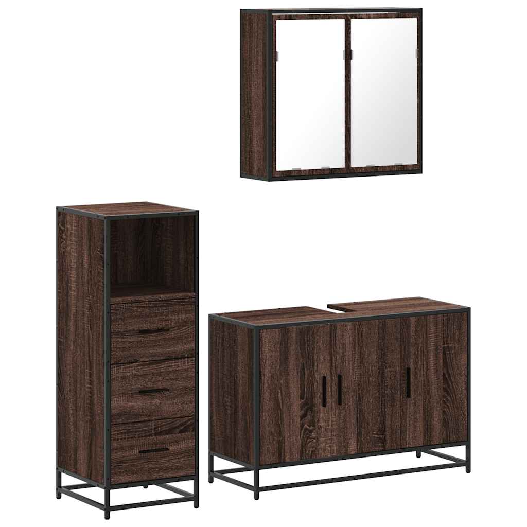 vidaXL Set mobilier de baie, 3 piese, stejar maro, lemn prelucrat