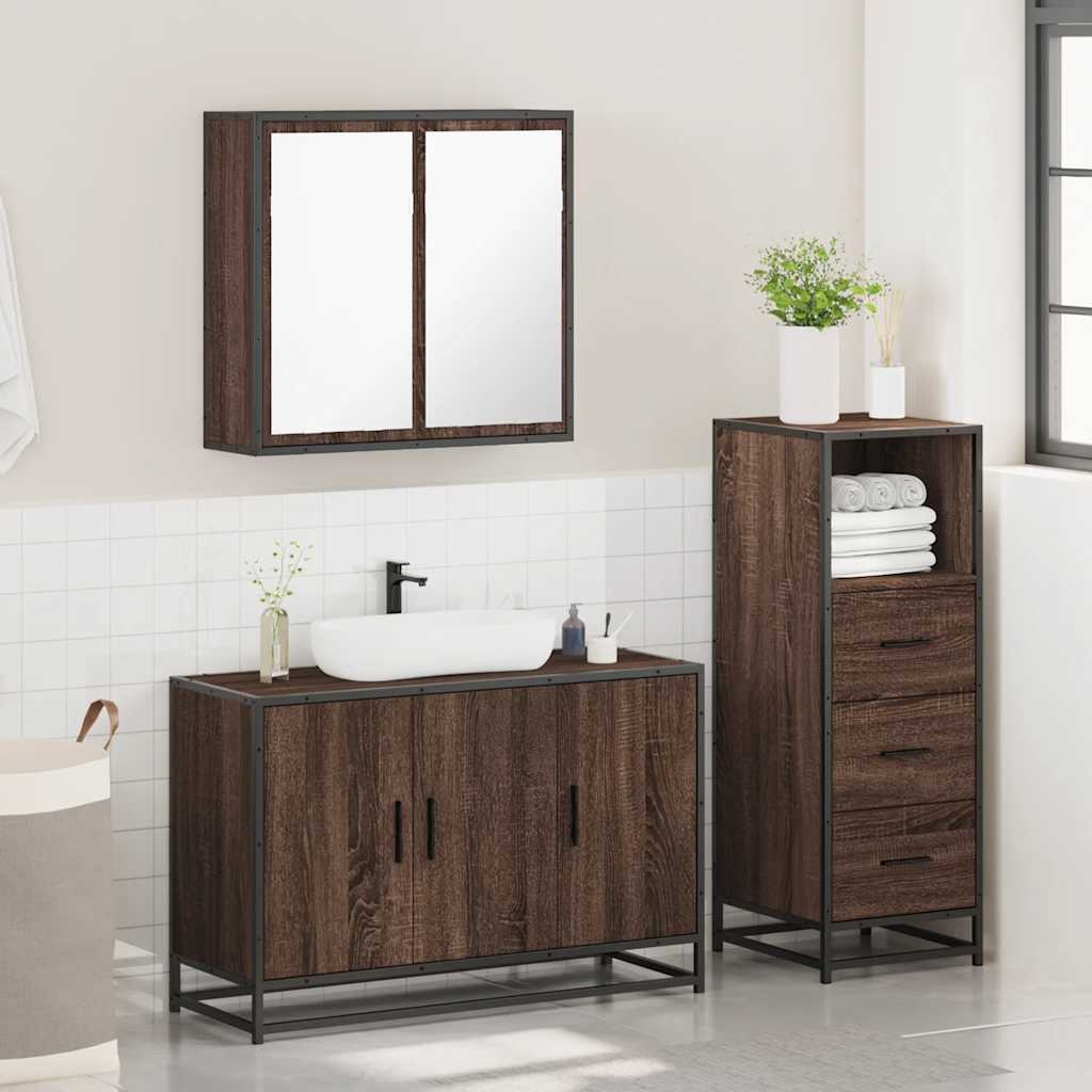 vidaXL Set mobilier de baie, 3 piese, stejar maro, lemn prelucrat