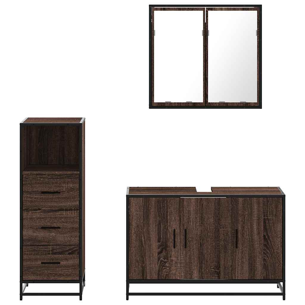 vidaXL Set mobilier de baie, 3 piese, stejar maro, lemn prelucrat