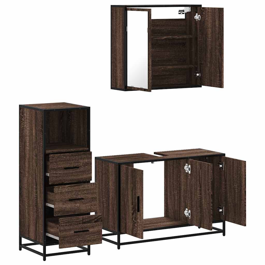vidaXL Set mobilier de baie, 3 piese, stejar maro, lemn prelucrat