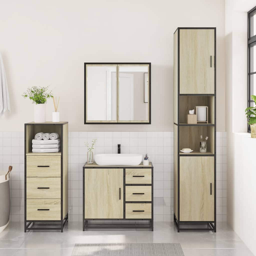 vidaXL Set mobilier de baie, 3 piese, stejar sonoma, lemn prelucrat vidaXL Set mobilier de baie, 3 piese, stejar sonoma, lemn prelucrat