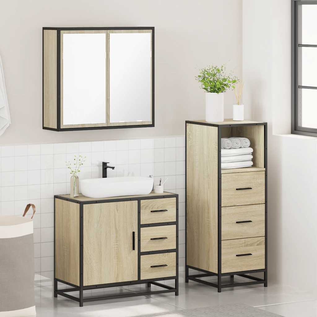 vidaXL Set mobilier de baie, 3 piese, stejar sonoma, lemn prelucrat vidaXL Set mobilier de baie, 3 piese, stejar sonoma, lemn prelucrat