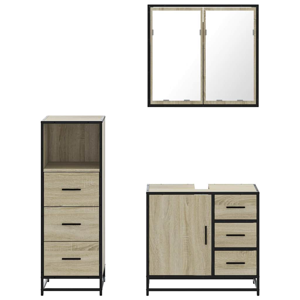 vidaXL Set mobilier de baie, 3 piese, stejar sonoma, lemn prelucrat vidaXL Set mobilier de baie, 3 piese, stejar sonoma, lemn prelucrat