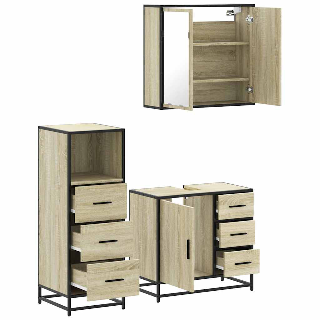 vidaXL Set mobilier de baie, 3 piese, stejar sonoma, lemn prelucrat vidaXL Set mobilier de baie, 3 piese, stejar sonoma, lemn prelucrat