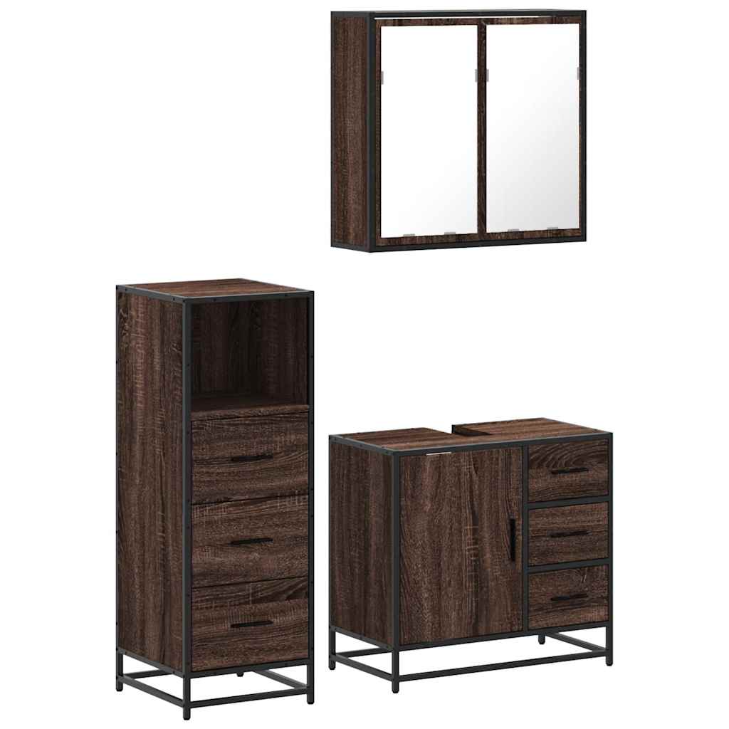 vidaXL Set mobilier de baie, 3 piese, stejar maro, lemn prelucrat