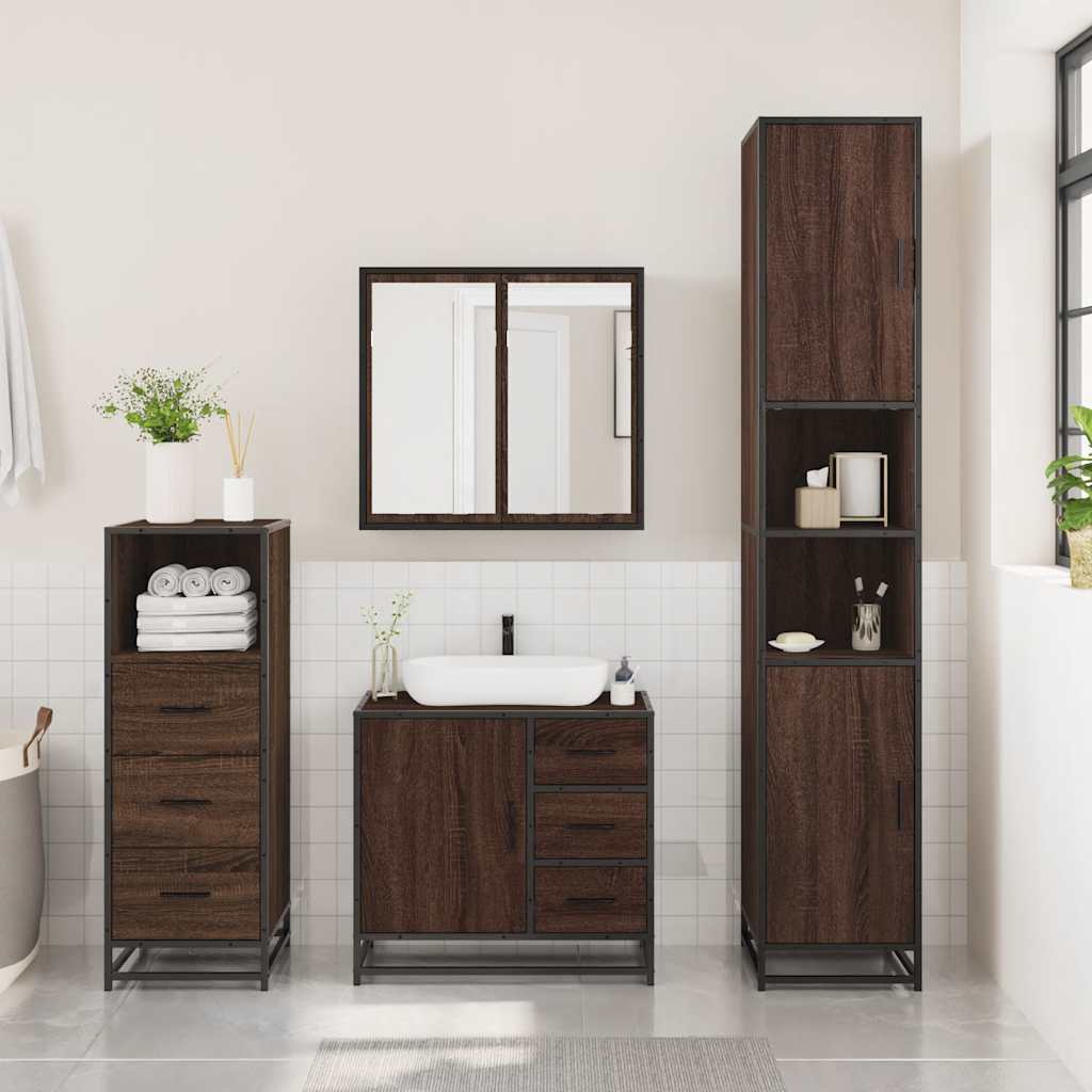 vidaXL Set mobilier de baie, 3 piese, stejar maro, lemn prelucrat