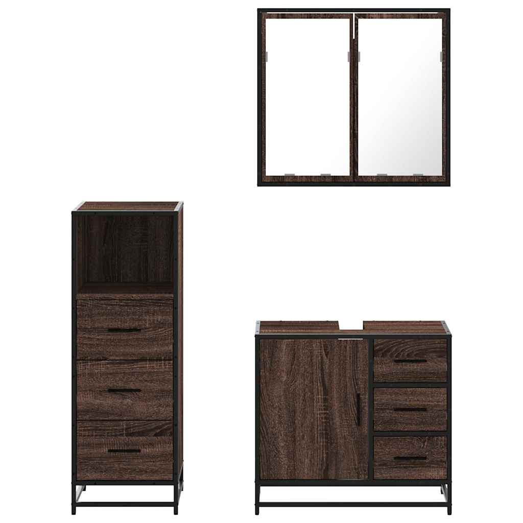 vidaXL Set mobilier de baie, 3 piese, stejar maro, lemn prelucrat