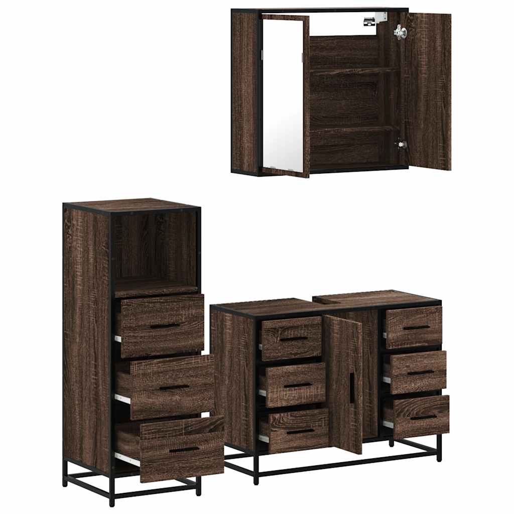 vidaXL Set mobilier de baie, 3 piese, stejar maro, lemn prelucrat