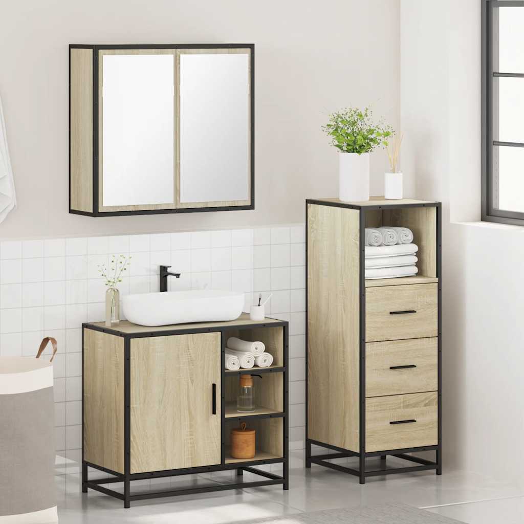 vidaXL Set mobilier de baie, 3 piese, stejar sonoma, lemn prelucrat