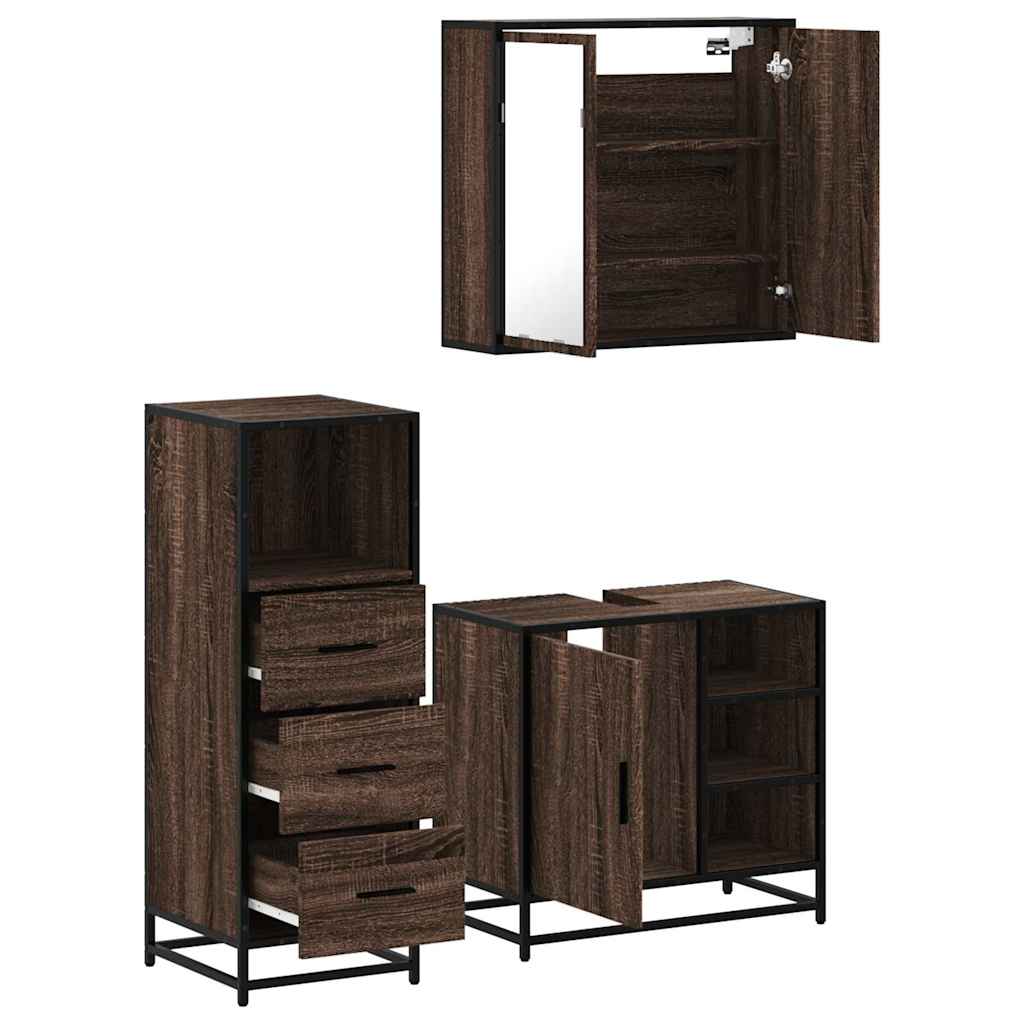 vidaXL Set mobilier de baie, 3 piese, stejar maro, lemn prelucrat